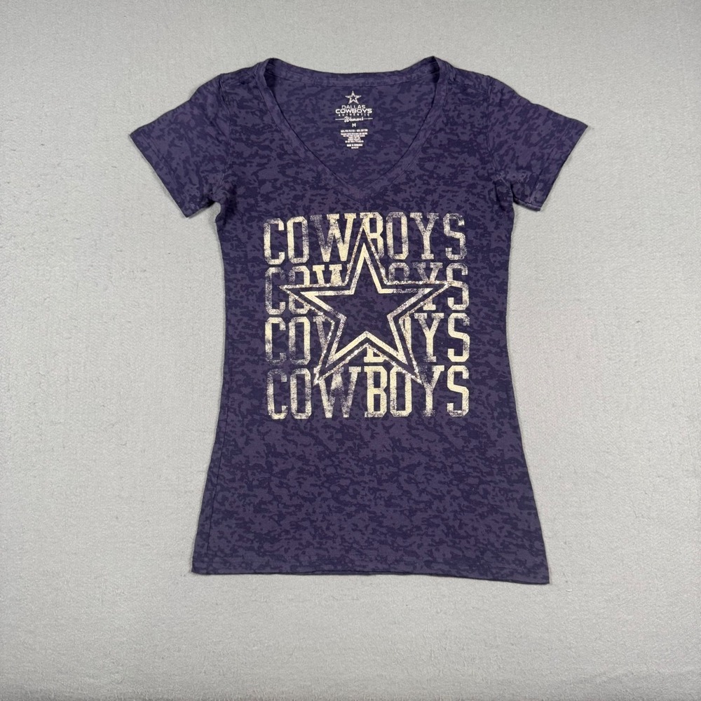 Dallas Cowboys T-Shirt Women Medium Purple V-Neck Graphic Distressed Star Logo